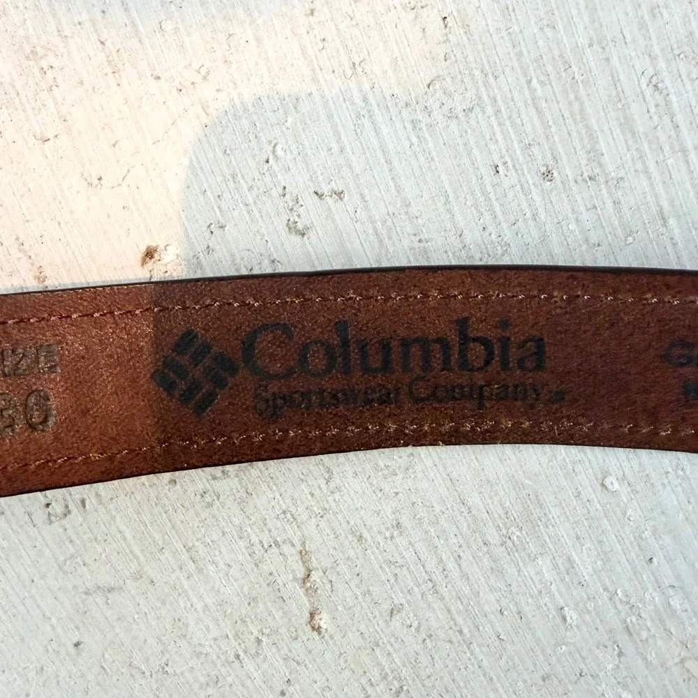 Vintage Columbia Sportswear Mens 36 Brown Leather Belt Woven Fabric Southwestern